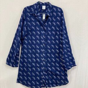 New Lands' End Tunic size Large Navy Seahorse Novelty Coastal Cotton Cover-Up